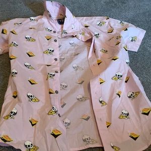 Skull pizza shirt pink mens medium button down